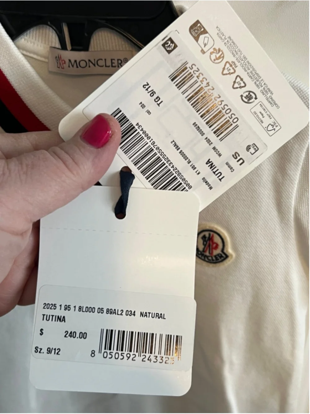 NWT MONCLER White Stretch Cotton Piqué Polo Romper 9/12 Months